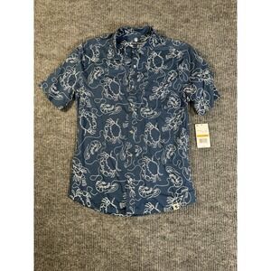 Southern Proper Key Largo Men's Blue Crab Lobster Print Cotton Button-Up Shirt S
